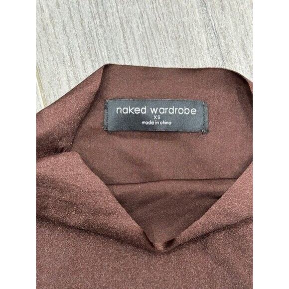 Naked Wardrobe The NW Thong Bodysuit Long Sleeve Mock Neck Stretch Browns XS - Picture 5 of 7